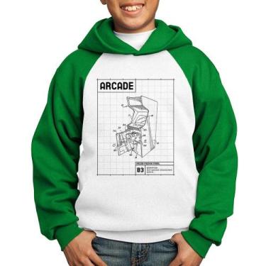 Imagem de Moletom Infantil Arcade Fliperama Projeto - Foca na Moda, Branco, Verd