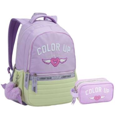 Imagem de Kit Mochila e Estojo Escolar Feminina ColorUp Para Notebook - Seanite,