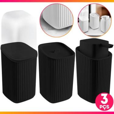 Imagem de Kit Lavabo 3 Pçs Porta Sabonete Escova Algodão Luxo Moderno Banheiro L