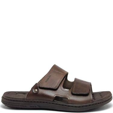 Imagem de Chinelo Masculino Pegada tiras autocolantes Couro Amortech Ref 131283,