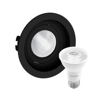 Imagem de Kit 2 Spot Embutir Redondo Recuado Par20 Preto + Lâmpada Led 4,8w 4000