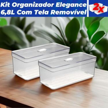 Imagem de Kit 2 Organizador de Geladeira 6,8L Bandeja Drenagem Com Tampa Multius