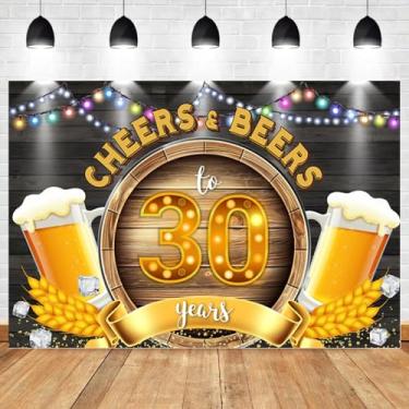 Imagem de DORCEV Banner de feliz aniversário de 2,1 x 1,5 m, decoração de feliz aniversário de 30 anos, decoração de fundo de feliz aniversário de 30 anos, suprimentos de festa para fotografia, ouro preto,