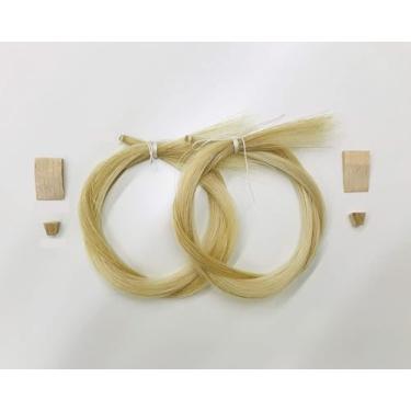 Imagem de MI&VI Pelo de cavalo mongol premium para violino, laços de viola - não branqueado, branco 75 cm (2 pinos, preparado, inclui plugue e cunha) (2 hanks)