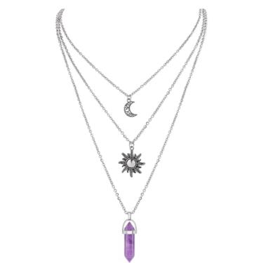 Imagem de DHZJTSL Colar gótico de sol e lua para mulheres, colar gargantilha de lua crescente em camadas de Halloween, pingente de cristal, acessórios Y2k, joias de bruxa gótica, presente, Aço inoxidável, Sem