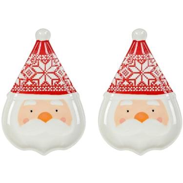 Imagem de Stephanie Imports Prato de cerâmica com tema de Natal para férias de inverno (Papai Noel, 24,8 cm)