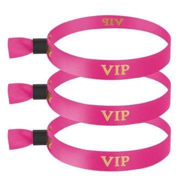 Imagem de Wristrenyi Pulseiras de tecido VIP para eventos - pacote com 100 pulseiras de tecido rosa NENO para festas (rosa neon)