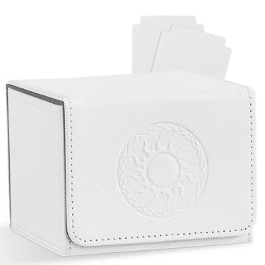 Imagem de Zettokete Card Deck Box with 2 Dividers, MTG Commander Deck Box Holds 100+ Double-Sleeved Cards, Leather Magnetic Deck Case Compatible with Magic TCG CCG Cards, White/Sun