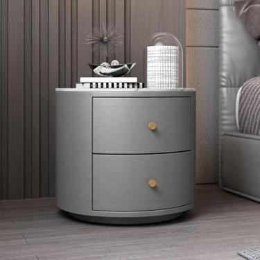 Imagem de Mesa de cabeceira de madeira redonda moderna com 2 cômodas, armário de couro para quarto, mesa de canto para sala de estar, cinza1, branco