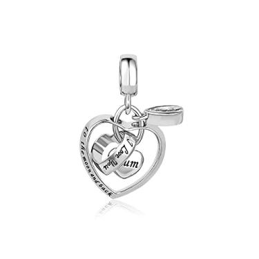 Imagem de MiiFort Pingente de coração entrelaçado para família serve para pulseiras Pandora Charms Birthstone Zircônia Cúbica Avó Neto Tia Filha Pai Mãe Mãe Nan Irmã Esposa, One Size, Cobre, Sem Pedra Preciosa