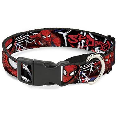 Imagem de Buckle-Down Coleira de cachorro martingale Homem-Aranha 3 poses Desenho Teia de aranha Preto Branco Vermelho 38 a 66 cm 2,5 cm de largura