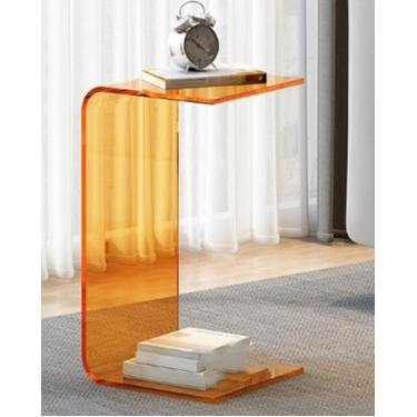Imagem de Mesa lateral de canto retangular minimalista de luxo para sala de estar, mesa lateral de acrílico, pequena mesa lateral em forma de U adequada para quarto, sala de estar, como banco ou mesa de centro,