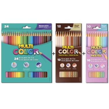 Imagem de Lápis de Cor Multicolor 24 Cores + 12 Tons de Pele + 10 Tons Pastel