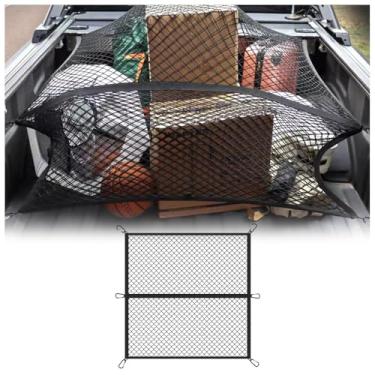 Imagem de Rede de carga dobrável para cama de caminhonete, 10 x 10 cm, ultra forte, elástico para 20 x 20 cm, inclui 6 clipes mosquetões, rede de carga de uso duplo para caminhão SUV, organizador de porta-malas