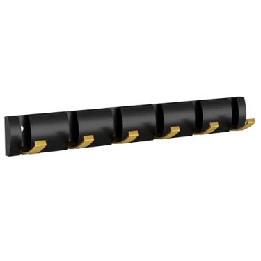 Imagem de Wisfame Cabideiro de parede dourado preto com 6 ganchos, suporte de parede dobrável moderno, suporte de parede resistente para pendurar na parede para toalhas, chapéus, cachecóis, guarda-chuva e