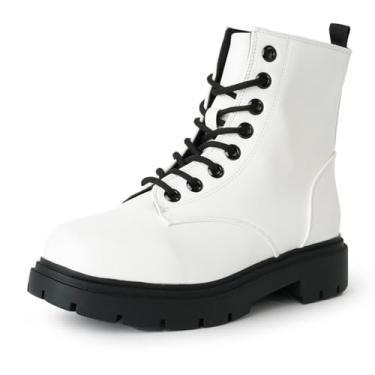 Imagem de J. Adams Bota Harley Combat – Bota casual para atividades ao ar livre, sem cadarço, cano curto, Couro vegano branco, 36