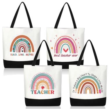 Imagem de Mixweer 4 peças de presente de apreciação de professores bolsas de lona para professores bolsas de presente para professores para mulheres presentes de Natal material escolar (estilo elegante de estampa de leopardo)