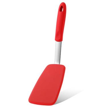 Imagem de Yetene Espátula pequena de silicone, mini espátula de silicone resistente ao calor, flexível, pequena espátula de silicone para cozinha, antiaderente, espátula para panqueca de ovo (vermelho, grande)