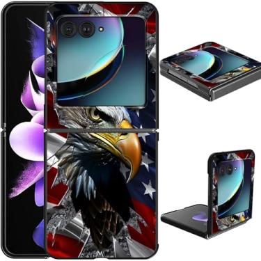 Imagem de GFRGTFHYT Capa de celular para Motorola Razr 2025/2024 para Moto Razr 60/50 5G Slim Lightweight Hard PC Flip Cover com bandeira americana dos EUA Eagle capa protetora à prova de choque para Moto Razr