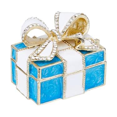 Imagem de SUPERFINDINGS Caixa de bugigangas com laço, mini bugigangas esmaltadas de metal articuladas, caixa de joias de strass esmaltada, caixa de joias com laço e nó de laço, mini caixa de anel de estatueta