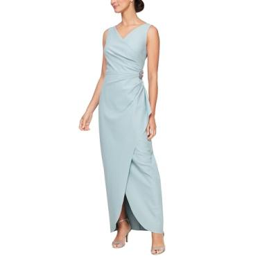 Imagem de Alex Evenings Vestido feminino longo franzido lateral para mãe da noiva com saia de babados cascata (tamanho pequeno e regular), Sálvia, 50