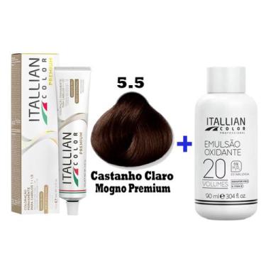Imagem de Kit Coloração Itallian Premium 60g Castanho Claro Mogno 5.5 + Emulsão 