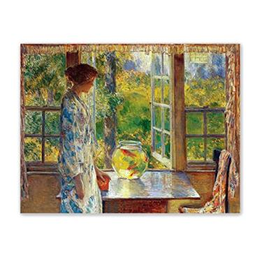 Imagem de JZSDGB Impressões de Childe Hassam - Impressão de pinturas famosas em tela - Cartazes de arte impressionista - reprodução em tela para decoração de casa (aquário dourado) 30 x 40 cm (12 x 16 pol) sem