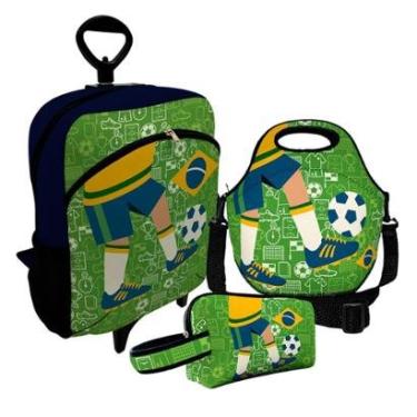 Imagem de Kit Escolar Mochila de Rodinha + Lancheira + Necessaire Plus – ISOPRENE – Menino Futebol-Unissex