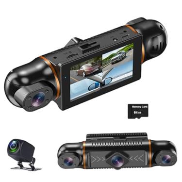 Imagem de Câmera de painel de 4 canais para carros, câmeras frontais internas e traseiras, visão noturna infravermelha, 4 câmeras HD1080P*4, gravação simultânea, gravador de vídeo, GPS Logger WiFi, proteção