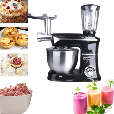 Imagem de Processador de alimentos 3 em 1 de 1300 W, liquidificador e batedeira, moedor de carne, espremedor de frutas, liquidificador de suco, 6 velocidades, com gancho para massa, batedor