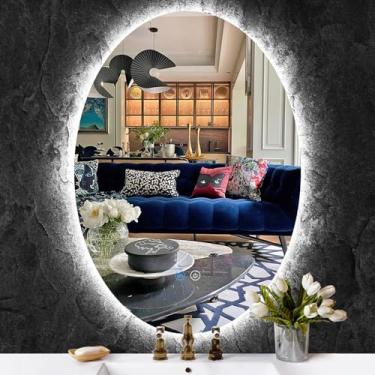 Imagem de TiliKuly Espelho De Vaidade Oval Iluminado De 20 X 32 Polegadas Com Luzes, Espelho Oval Sem Moldura Com Iluminação De Fundo Para Parede De Banheiro, Espelho Oval Led Antiembaçante, 3 Cores Regulávei
