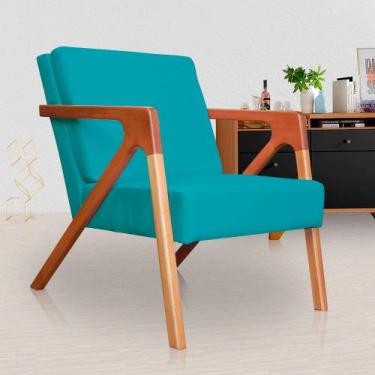 Imagem de Poltrona  Decorativa monalisa belo tok - Suede Azul Turquesa