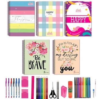 Imagem de Kit 5 Caderno Tamanho Grande A4 Estampado Capa Dura Arame Espiral 40 M
