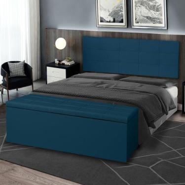 Imagem de Kit Painel e Calçadeira Baú Roma Casal Queen 160cm Suede Azul - Montan