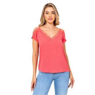 Imagem de Blusa ciganinha manga curta com renda - SML Fashion, Feminino, Rose, G