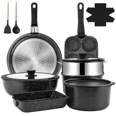 Imagem de Jogo De Panelas 12 Peças, Conjunto De Panelas Antiaderentes Punho Destacável, Conjuntos De Panelas De Cozinha De Indução Antiaderente Com Alça Removível