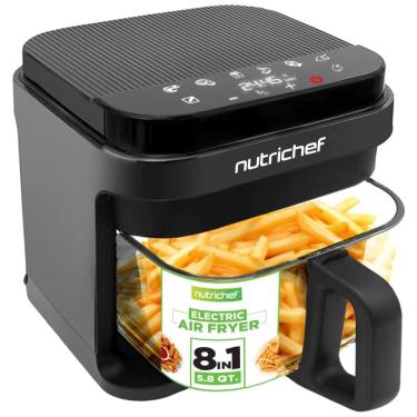 Imagem de Air Fryer 5,4L com 8 Funções Predefinidas, Tigela Transparente, Controle Preciso de Temperatura e Tempo, 110V 1200W, NutriChef NCAF539TB,