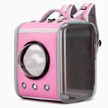 Imagem de Mochila para Transporte de Pet Cachorro Gato Visor e Ventilação - Rosa