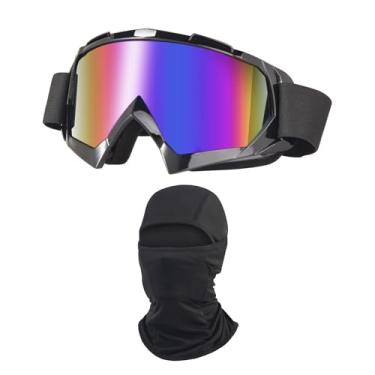 Imagem de LJDJ Óculos de motocross para motocicletas off-road para quadriciclo com proteção solar UV balaclava cobertura facial completa (preto/colorido + máscara)