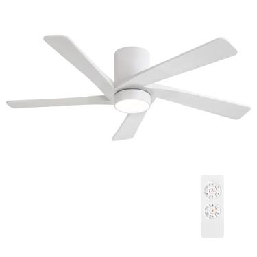 Imagem de WINGBO Ventilador De Teto Cc Embutido De 54 Polegadas Com Luzes E Controle Remoto, 5 Lâminas De Madeira Esculpidas Reversíveis, Motor Cc Silencioso De 6 Velocidades, Ventilador De Teto Hugger Com Ac