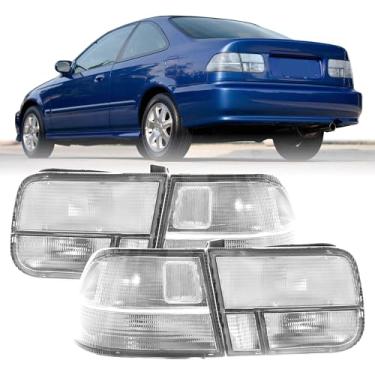 Imagem de Luz traseira USR 96-00 EK Coupe 2D – Conjunto de 4 lâmpadas traseiras (esquerda + direita) par - compatível com Honda Civic 2 portas Coupe 1996-2000 todos os modelos EX, EX-R, DX, HX, Si (luzes