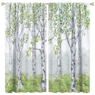 Imagem de Cortinas blackout de árvores aquarela natureza floresta verde impressão de arte para crianças meninas meninos quarto decoração sala de estar varão bolso janela drapeado 106,66x137,2 cm