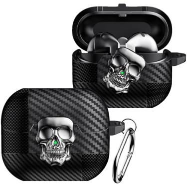 Imagem de CCSmall Capa masculina para Samsung Galaxy Buds 3 e Galaxy Buds 3 Pro, capa de proteção de caveira 3D engraçada com chaveiro mosquetão e clipe de trava segura para Samsung Galaxy Buds 3 Pro, caveira