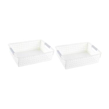 Imagem de ＫＬＫＣＭＳ 2pcs tabletop armazenamento cesto de brinquedo Organizador de brinquedos Bin portátil Bins de armazenamento em casa Sundries Contêiner de, Branco