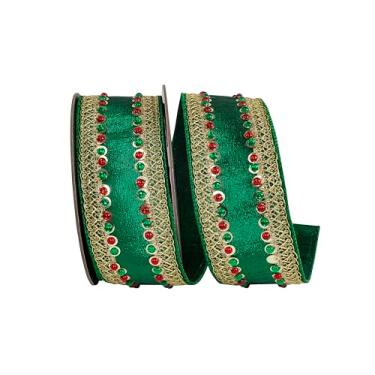 Imagem de Reliant Ribbon Fita de borda com fio dupla face metálica de luxo com acabamento de joias, verde festivo