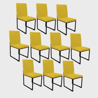 Imagem de Kit 10 Cadeira de Jantar Office Sttan Industrial Escritório Sala Ferro Preto Corino Amarelo - Ahz Móveis