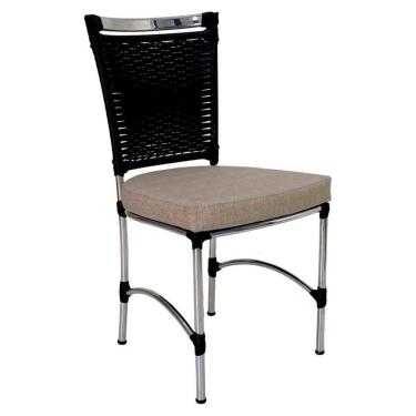 Imagem de Cadeira Em Alumínio E Fibra Sintética Jk Cozinha Edícula Preto E Fundo Palha