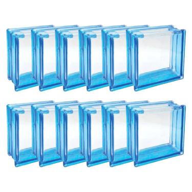 Imagem de Kit 12 Bloco De Vidro Azul C Furo Quadrado 19x19x8 Tradestar