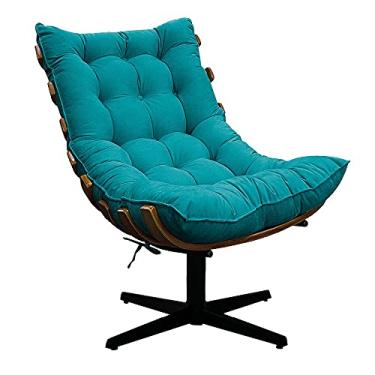 Imagem de Poltrona Decorativa Costela Base Giratória Suede Azul Turquesa - Amarena Móveis