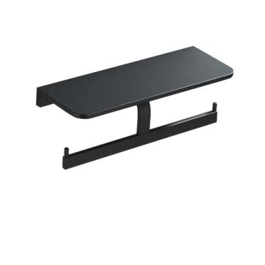 Imagem de Acessórios de banheiro de alumínio, porta-toalhas preto, porta-toalhas, suporte para secador de cabelo, suporte para papel higiênico de parede, cesta de sabão, suporte para telefone duplo
